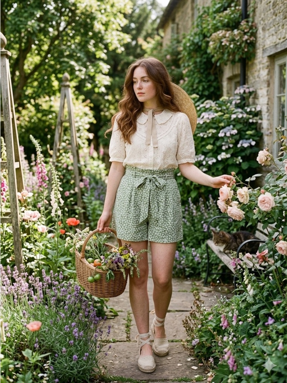 H&M Green Floral Paperbag Waist Shorts Sz.4 NWOT *HOST PICK*